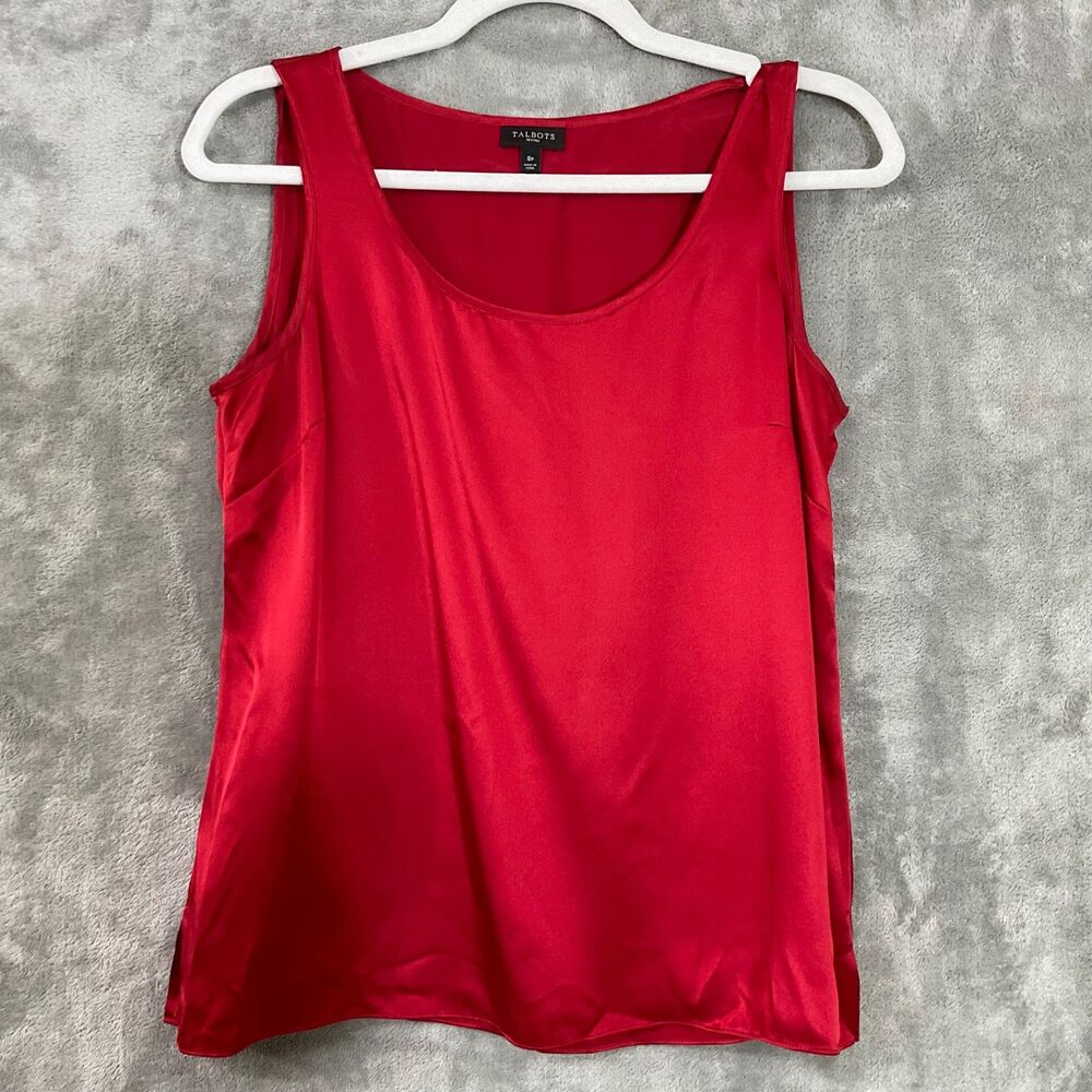 Talbots Petites Women's Red 100% silk Blouse Size 8P Preppy Academic career